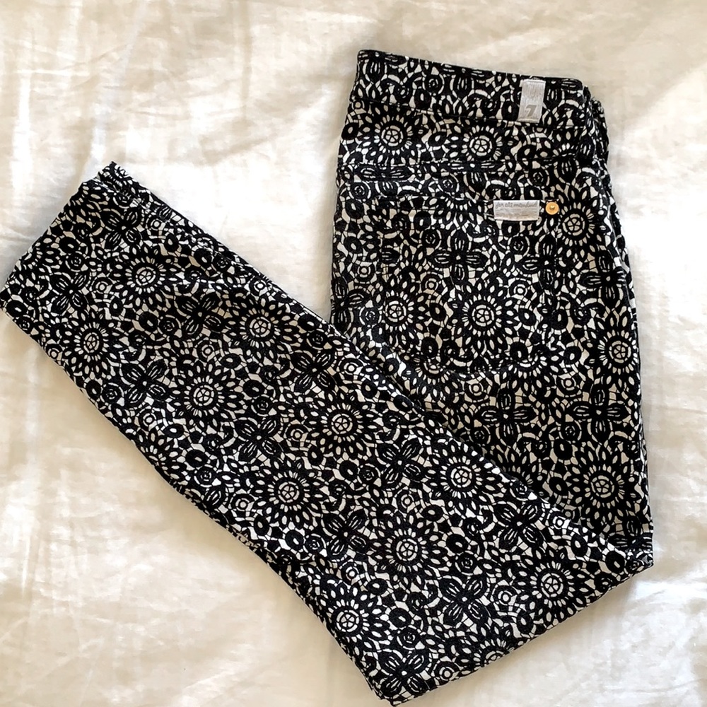 7 for all Mankind low rise jeans in B&W pattern